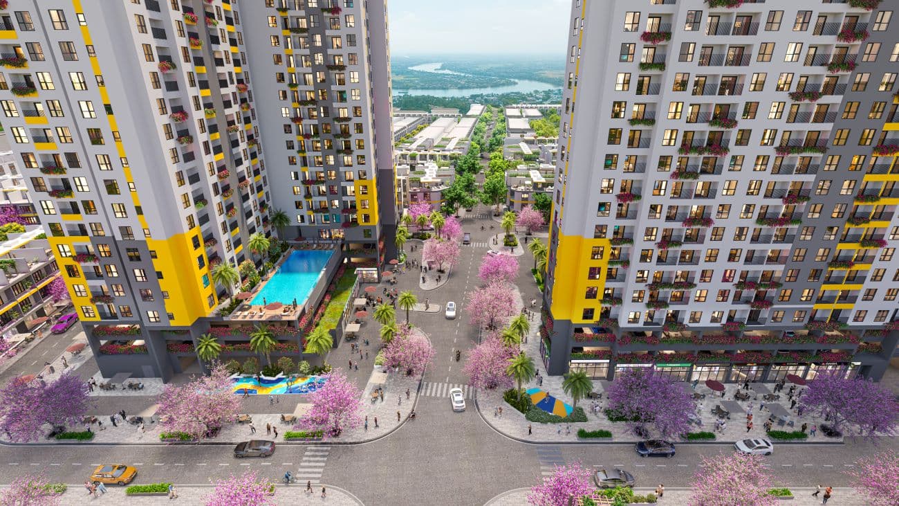 Phối cảnh trục cảnh quan và căn hộ Bcons City Life
